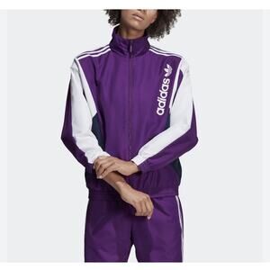 Adidas Originals 90’s Women windbreaker purple, white, & black colorblock Sz.Med
